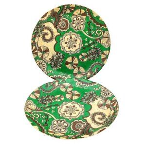 Set of 2 Brown Green 13-Inch Round Bamboo Trays